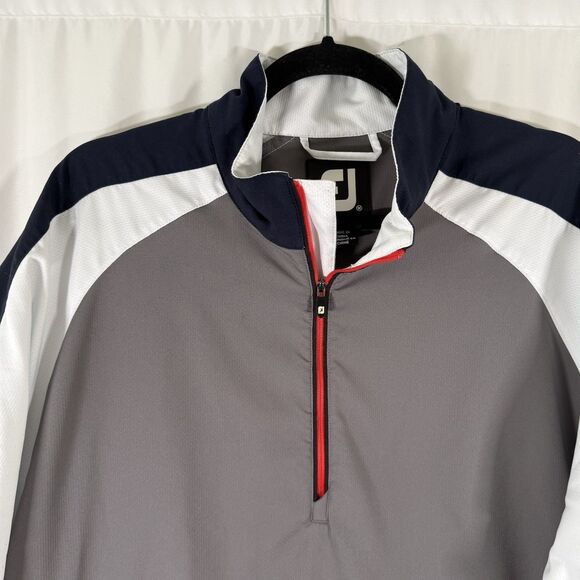 Footjoy Golf Jacket Men's Medium Grey Short Sleeve Zip Pockets 1/4 Zip Nicholas - Picture 2 of 12